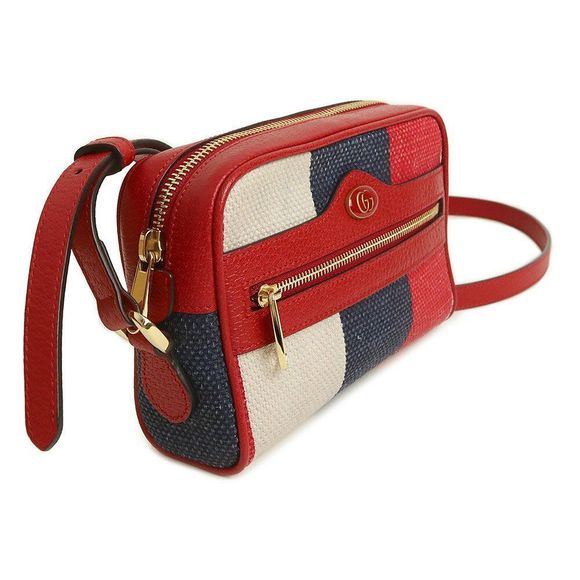 Gucci Sylvie Baia Della Stripe Ophidia Canvas Calfskin Leather Tricolor Red - Picture 5 of 9